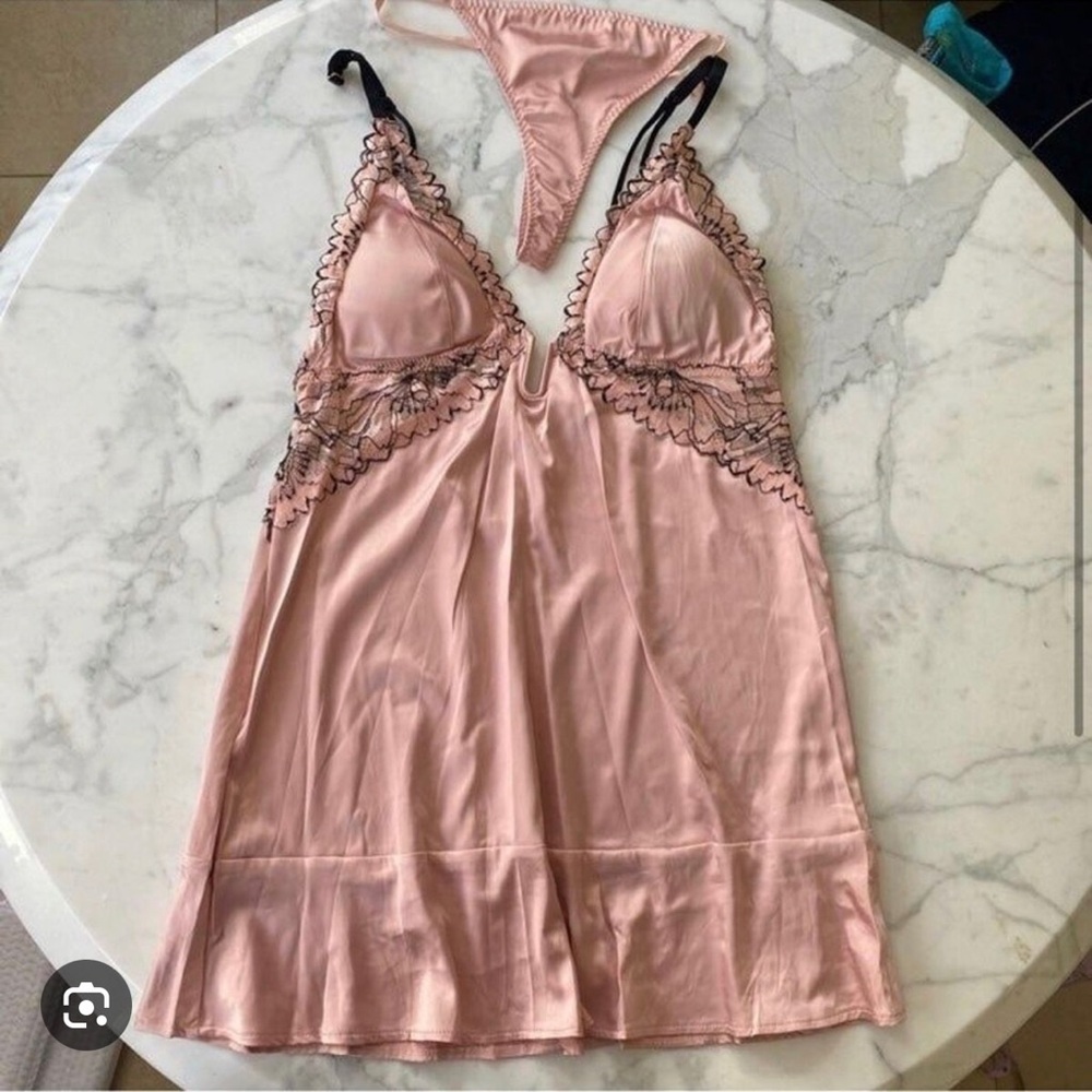Auden Elegant Pink Lace Trim Chemise 2pc set - Picture 4 of 4